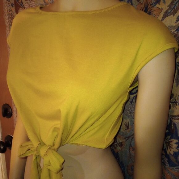 SHEIN short sleeve yellow crop top, ties in front, size small - Picture 4 of 6